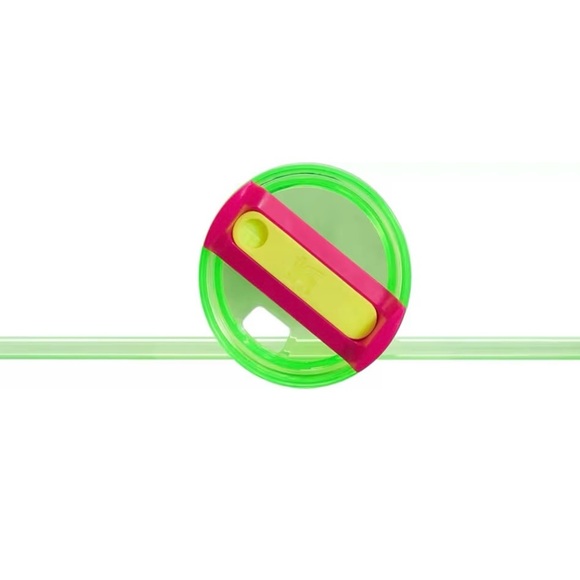 Stanley White Tumbler with Orange Handle and Green Lid - Picture 3 of 3